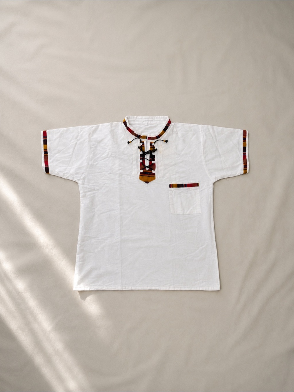& Other Stories White Short-Sleeve Shirt with Multicolor Trim